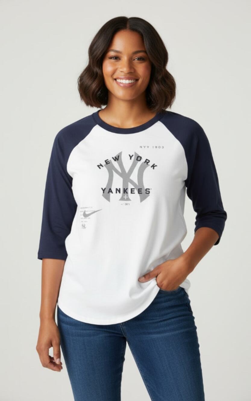 New York Yankees Nike White/Navy Tri-Blend Raglan 3/4-Sleeve T-Shirt Wmns XXL